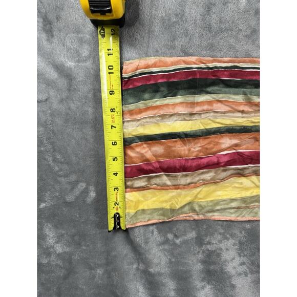 90’s STUDIO New York 100% Silk Scarf Striped Yellow Green Red Tan - Picture 2 of 3